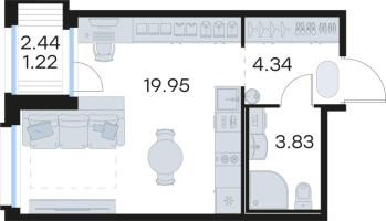 Студия № 130 Корп.: 5 , Секция 1  в ЖК GloraX Парголово
