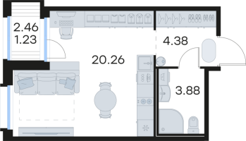 Студия № 124 Корп.: 6 , Секция 1  в ЖК GloraX Парголово