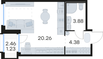 Студия № 267 Корп.: 6 , Секция 2  в ЖК GloraX Парголово