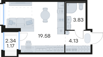 Студия № 103 Корп.: 5 , Секция 1  в ЖК GloraX Парголово