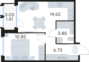 1 ккв № 256 Корп.: 6 , Секция 2  в ЖК GloraX Парголово