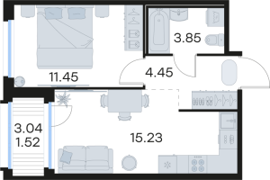 2 ккв (Евро) № 129 Корп.: 5 , Секция 1  в ЖК GloraX Парголово