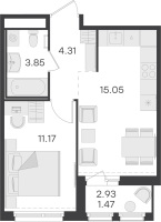 2 ккв (Евро) № 431 Корп.: 1 , Секция 4  в ЖК GloraX Парголово