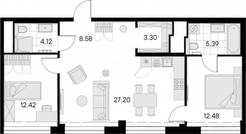3 ккв (Евро) № 50, Секция 1  в ЖК GloraX Premium Василеостровский