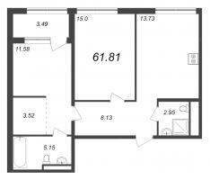 2 ккв № 423, Секция 10  в ЖК GloraX Premium Василеостровский