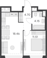 2 ккв (Евро) № 351, Секция 5  в ЖК GloraX Василеостровский