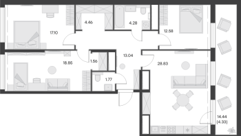 3 ккв № 492 Корп.: 2 , Секция 6  в ЖК GloraX Заневский