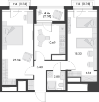 2 ккв № 491 Корп.: 2 , Секция 6  в ЖК GloraX Заневский