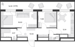 2 ккв № 368 Корп.: 2 , Секция 5  в ЖК GloraX Заневский