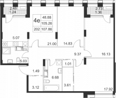 4 ккв (Евро) № 202 Корп.: 7.1 , Секция 6  в ЖК Golden City