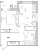 1 ккв № 8 Корп.: 4.7 , Секция 1  в ЖК Город Первых