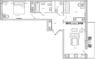 3 ккв (Евро) № 54 Корп.: 2.2 , Секция 2  в ЖК Город Первых