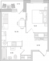 2 ккв (Евро) № 509 Корп.: 2.1 , Секция 3  в ЖК Город Первых