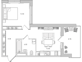 2 ккв (Евро) № 106 Корп.: 4.6 , Секция 1  в ЖК Город Первых
