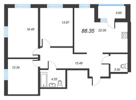 4 ккв (Евро) № 144 Корп.: 2.3 , Секция 1  в ЖК Город Первых