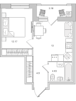 2 ккв (Евро) № 334 Корп.: 4.5 , Секция 2  в ЖК Город Первых