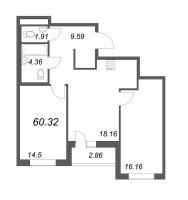 3 ккв (Евро) № 366 Корп.: 2.7 , Секция 2  в ЖК Город Первых