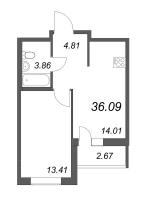 2 ккв (Евро) № 321 Корп.: 2.7 , Секция 2  в ЖК Город Первых