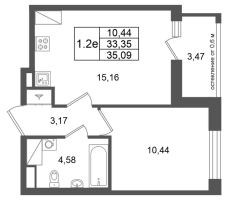 2 ккв (Евро) № 241 Корп.: 14.2 , Секция 1  в ЖК Город Звезд