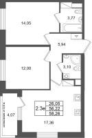 3 ккв (Евро) № 267 Корп.: 14.1 , Секция 2  в ЖК Город Звезд