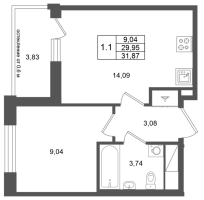 1 ккв № 615 Корп.: 15 , Секция 4  в ЖК Город Звезд