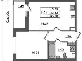 2 ккв (Евро) № 228 Корп.: 2 Уч. 19 , Секция 3  в ЖК Город Звезд