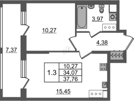 2 ккв (Евро) № 217 Корп.: 6 , Секция 1  в ЖК Город Звезд