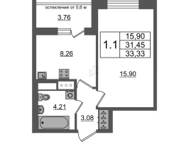 1 ккв № 426 Корп.: 12 , Секция 3  в ЖК Город Звезд