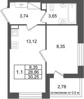 1 ккв № 518 Корп.: 16.2 , Секция 4  в ЖК Город Звезд