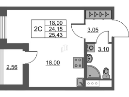 Студия № 165 Корп.: 3 Уч. 20 , Секция 1.2  в ЖК Город Звезд
