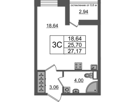 Студия № 414 Корп.: 12 , Секция 3  в ЖК Город Звезд