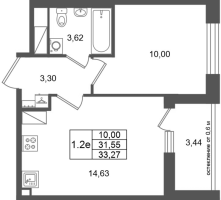 1 ккв № 305 Корп.: 16.1 , Секция 1  в ЖК Город Звезд