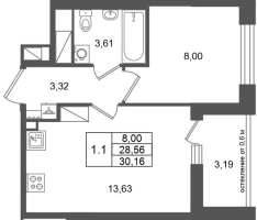 1 ккв № 306 Корп.: 16.1 , Секция 1  в ЖК Город Звезд
