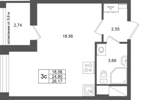 Студия № 229 Корп.: 16.2 , Секция 3  в ЖК Город Звезд