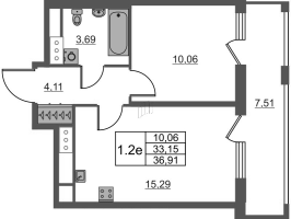 2 ккв (Евро) № 16 Корп.: 7 , Секция 1  в ЖК Город Звезд
