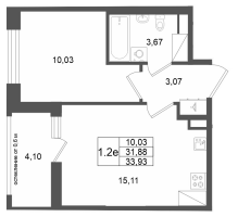 2 ккв (Евро) № 536 Корп.: 13 , Секция 3  в ЖК Город Звезд