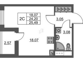 Студия № 261 Корп.: 3 Уч. 20 , Секция 1.2  в ЖК Город Звезд