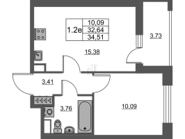 2 ккв (Евро) № 146 Корп.: 4 Уч. 22 , Секция 2  в ЖК Город Звезд