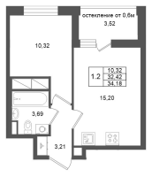 2 ккв (Евро) № 341 Корп.: 15 , Секция 2  в ЖК Город Звезд