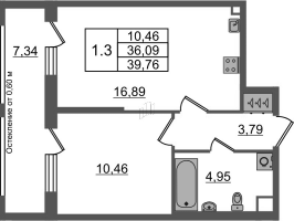 2 ккв (Евро) № 407 Корп.: 6 , Секция 3  в ЖК Город Звезд