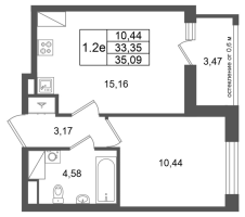 2 ккв (Евро) № 137 Корп.: 14.2 , Секция 1  в ЖК Город Звезд