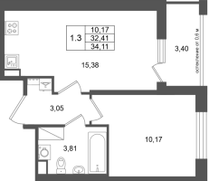 2 ккв (Евро) № 322 Корп.: 16.1 , Секция 2  в ЖК Город Звезд