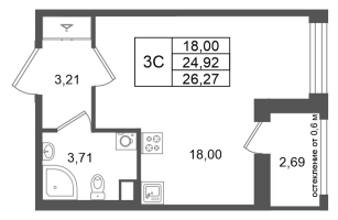 Студия № 293 Корп.: 14.2 , Секция 2  в ЖК Город Звезд