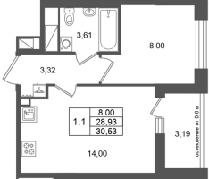 1 ккв № 208 Корп.: 16.1 , Секция 1  в ЖК Город Звезд