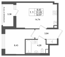 1 ккв № 115 Корп.: 13 , Секция 2  в ЖК Город Звезд