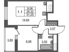 1 ккв № 583 Корп.: 8 Уч. 13 , Секция 3  в ЖК Город Звезд