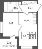 1 ккв № 481 Корп.: 16.2 , Секция 4  в ЖК Город Звезд
