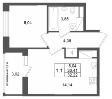 1 ккв № 538 Корп.: 13 , Секция 3  в ЖК Город Звезд