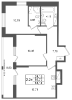 3 ккв (Евро) № 248 Корп.: 14.2 , Секция 1  в ЖК Город Звезд