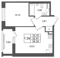 2 ккв (Евро) № 50 Корп.: 14.1 , Секция 1  в ЖК Город Звезд